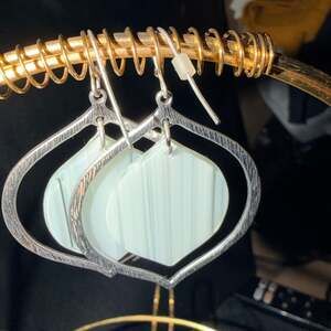 Dainty White Mother of Pearl Inlaid Teardrop Dangle Earrings Sterling Silver